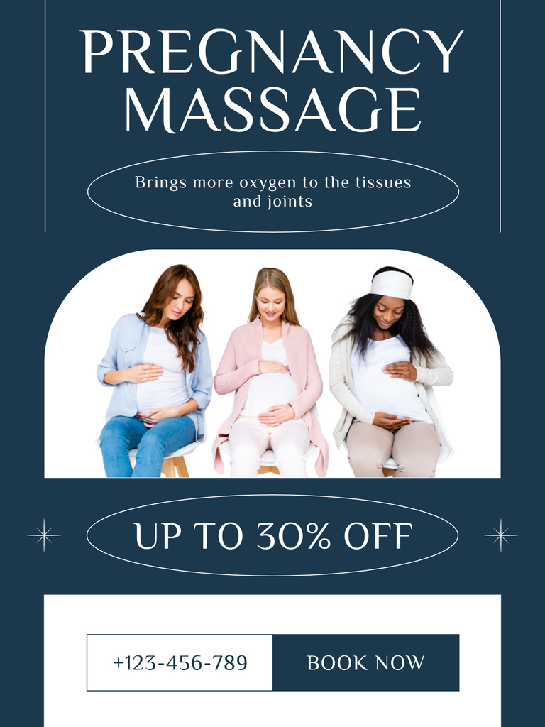 Massage Center Ad with Smiling Pregnant Women Poster US Modelo de Design