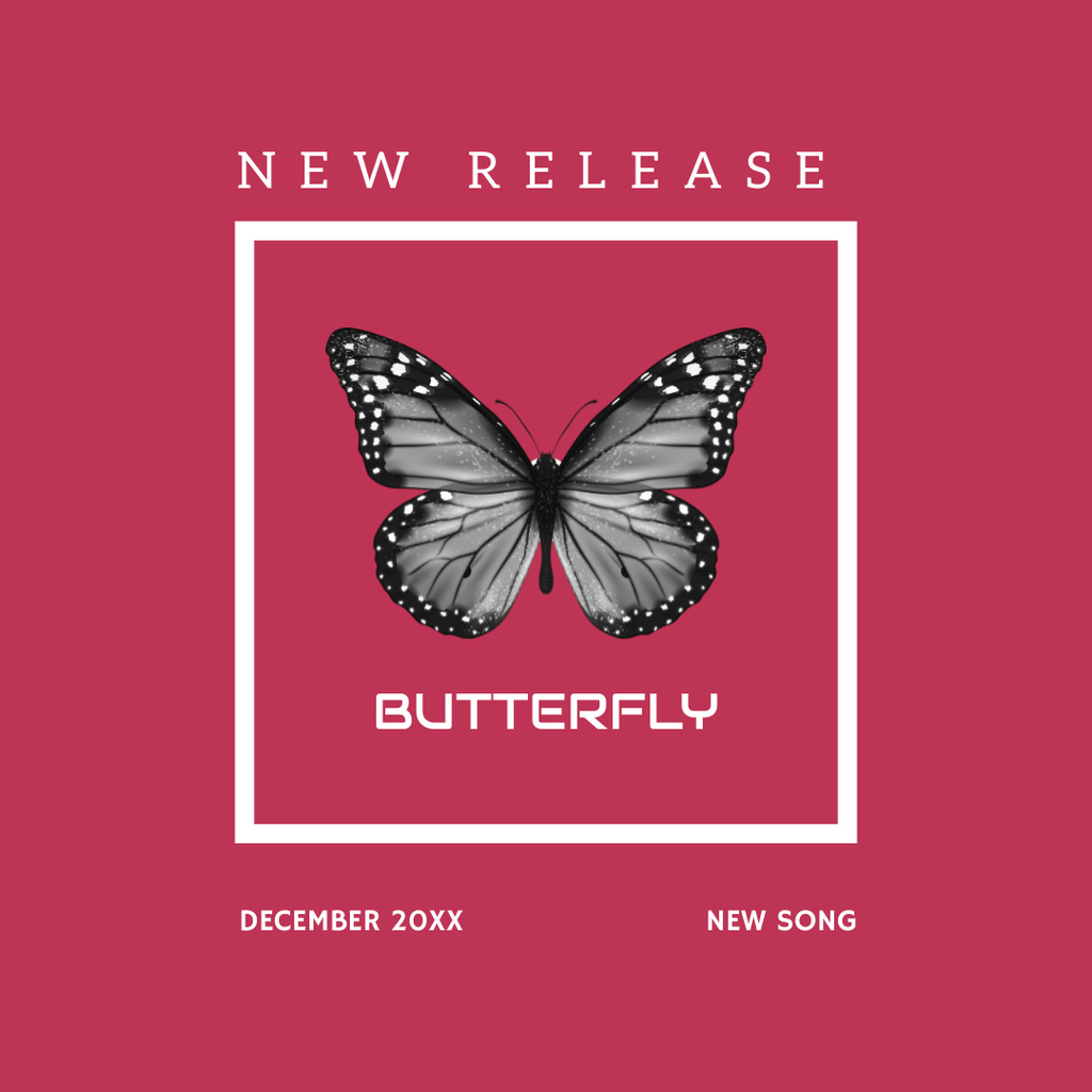 New Release Announcement with Illustration of Butterfly Instagramデザインテンプレート