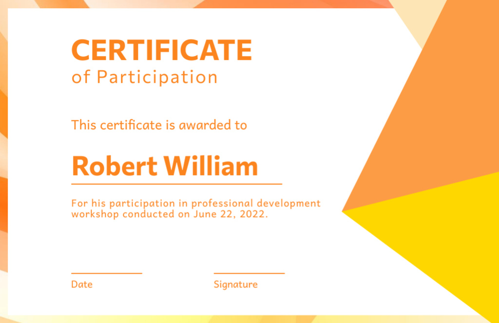 Certificate of Participation of Employees in Professional Development Certificate 5.5x8.5inデザインテンプレート