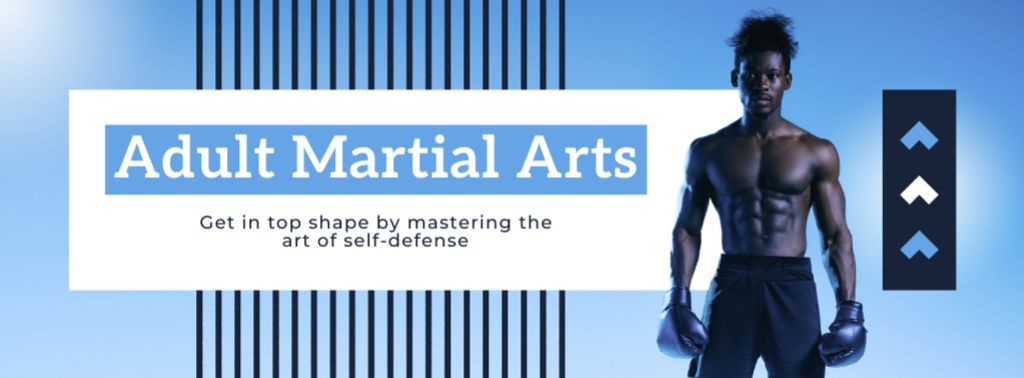 Adult Martial Arts Ad with Strong Muscular Man Facebook cover Design Template