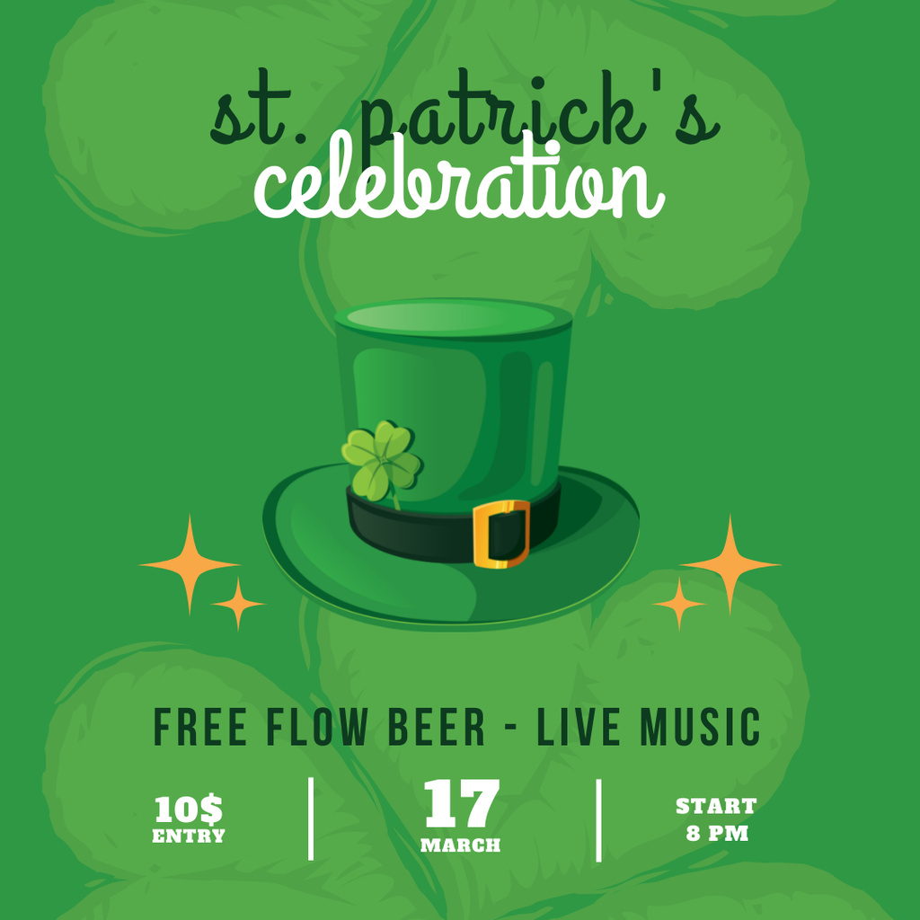 St. Patrick's Day Party Invitation with Free Beer Instagram tervezősablon