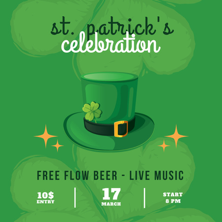 Приглашение на вечеринку в честь Дня Святого Патрика с бесплатным пивом Instagram – шаблон для дизайна