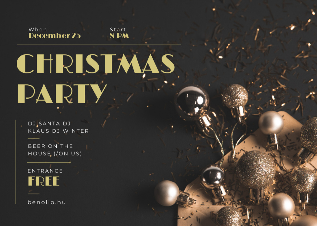 Merry Christmas Party Announcement With Shiny Baubles Flyer 5x7in Horizontal – шаблон для дизайна