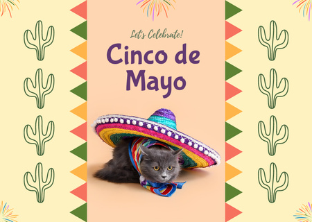 Cinco De Mayo with Cat in Sombrero Card Modelo de Design