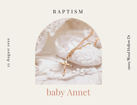 Baptism Announcement With Baby Shoes Invitation 13.9x10.7cm Horizontal Design Template