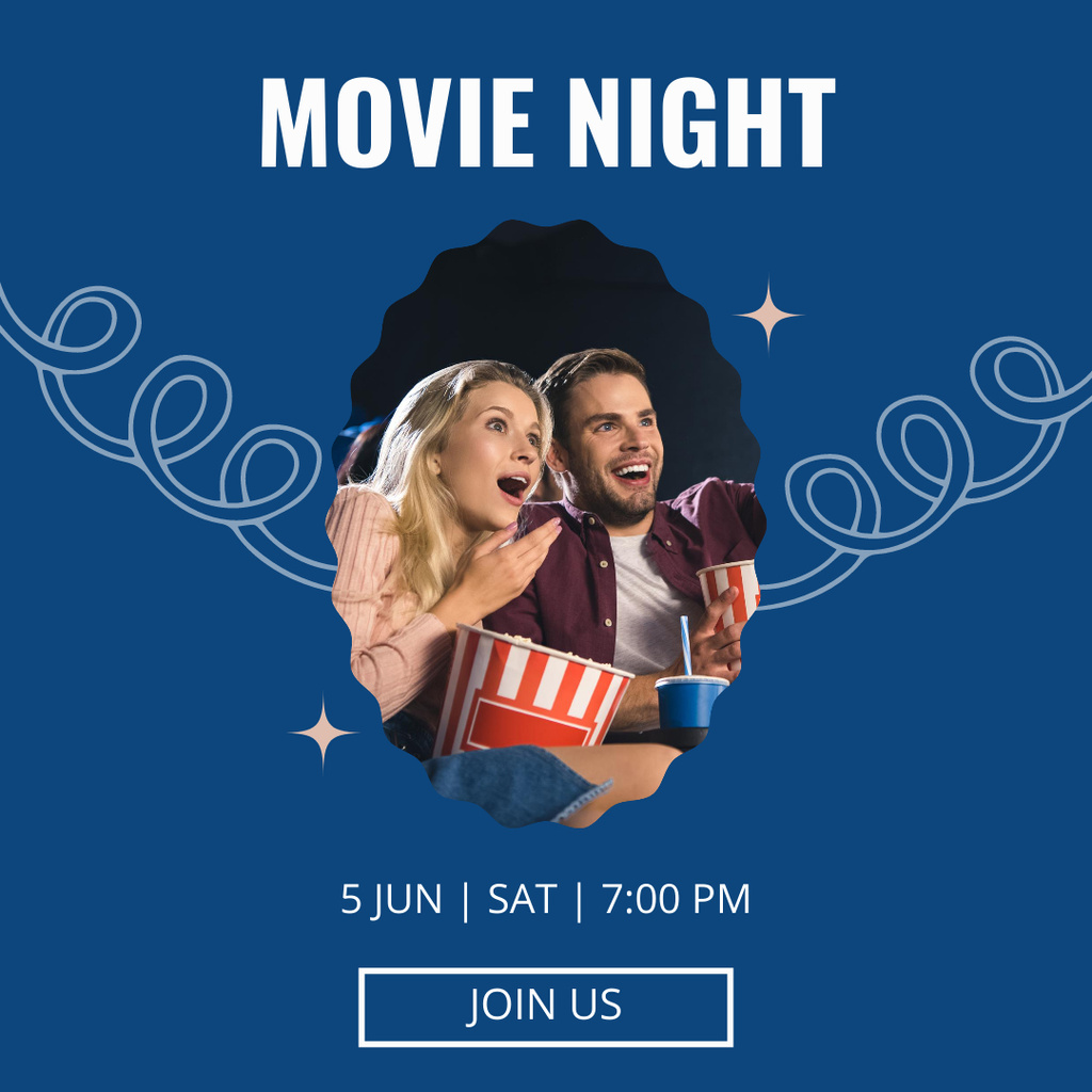 Designvorlage Movie Night with Couple Watching Film with Popcorn für Instagram