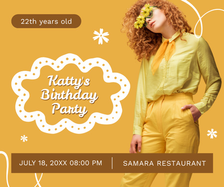 Ontwerpsjabloon van Facebook van Aankondiging van verjaardagsfeestje op geel