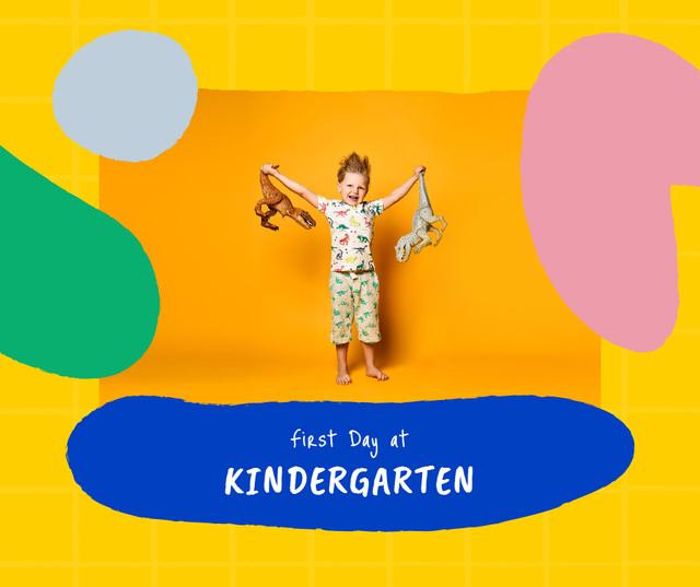 First Day of Kindergarten Announcement with Cute Child Facebook Šablona návrhu