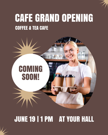 Grande inauguração do café com oferta de chá e café Instagram Post Vertical Modelo de Design