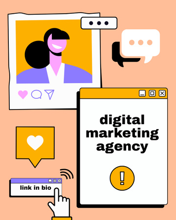 Plantilla de diseño de Servicios de agencia de marketing digital con mujer de dibujos animados Instagram Post Vertical 