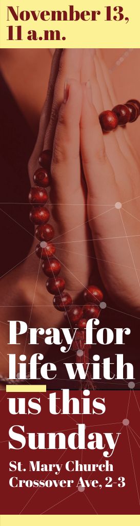 Invitation to Pray for Life with Woman Holding Rosary Skyscraper tervezősablon