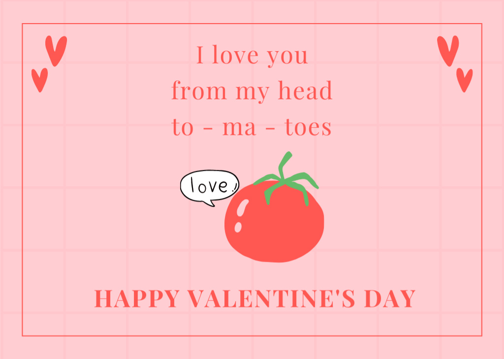 Ontwerpsjabloon van Postcard 5x7in van Valentine's Day Congratulations With Illustration of Tomato in Pink