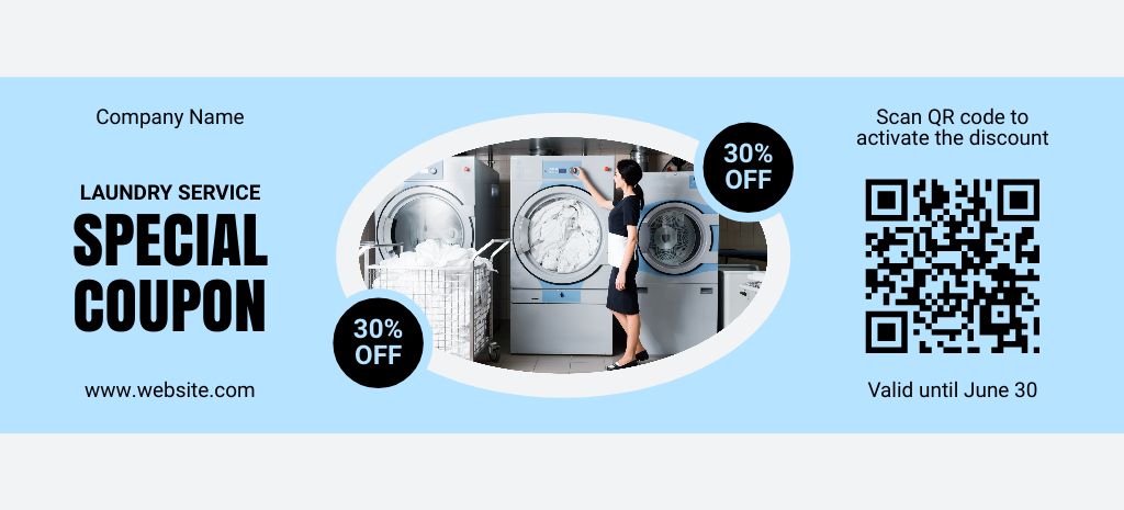 Special Voucher on Laundry Service in Blue Coupon 3.75x8.25in Šablona návrhu