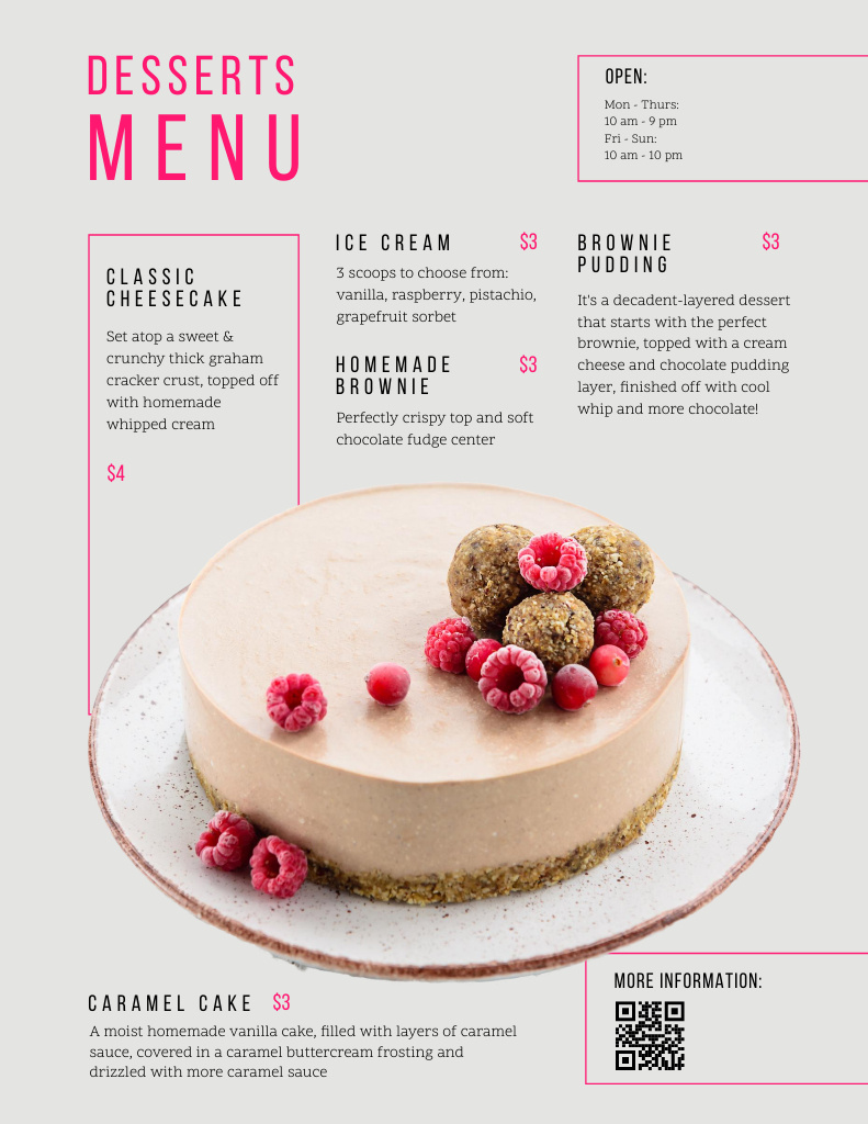 Desserts and Berry Cakes List Menu 8.5x11inデザインテンプレート