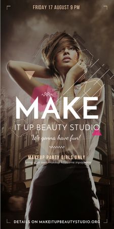 Ontwerpsjabloon van Graphic van beauty studio advertentie met stijlvolle vrouw