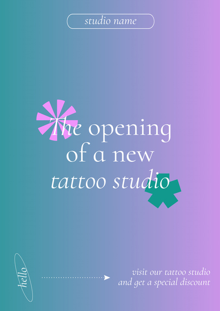 Ontwerpsjabloon van Poster van Announcement Of New Tattoo Studio With Discount