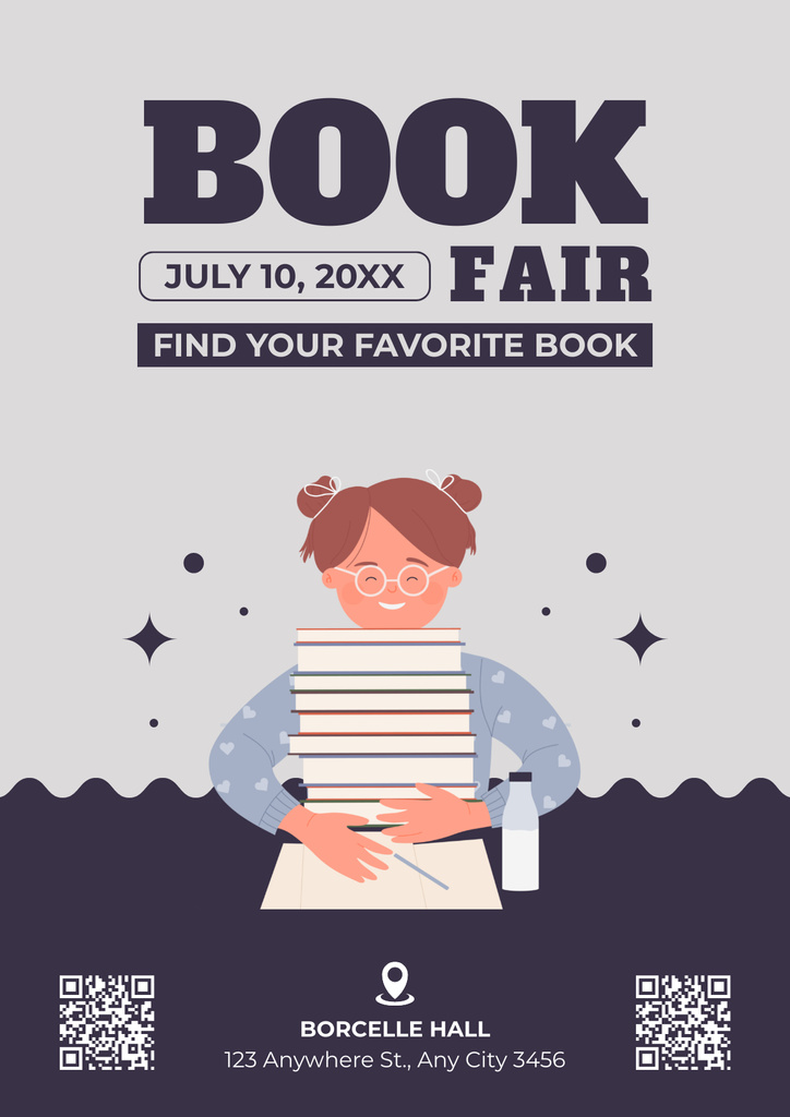 Book Fair Ad on Purple Poster Modelo de Design
