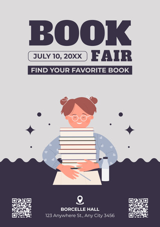 Book Fair Ad on Purple Poster Design Template
