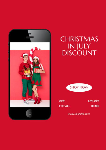 Modèle de visuel July Christmas Discount Announcement on Red - Flyer A4