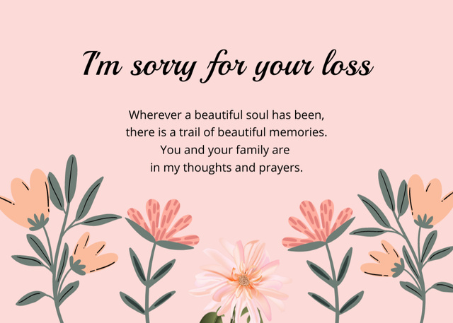 Sympathy Phrases for Loss with Flowers Postcard 5x7in Šablona návrhu