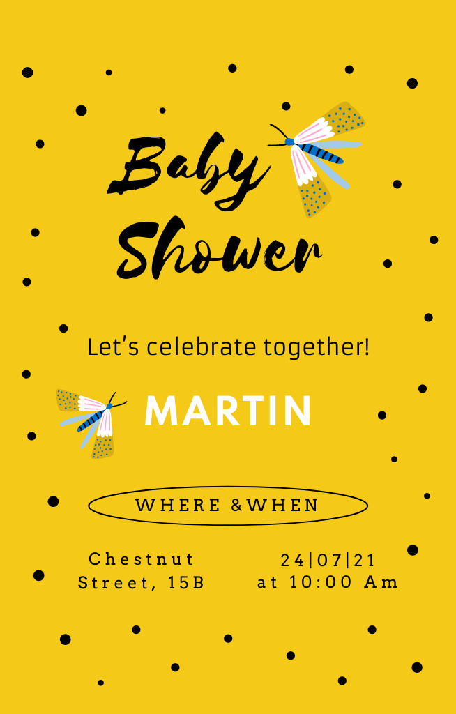 Baby Shower Celebration Announcement In Yellow Invitation 4.6x7.2in Design Template