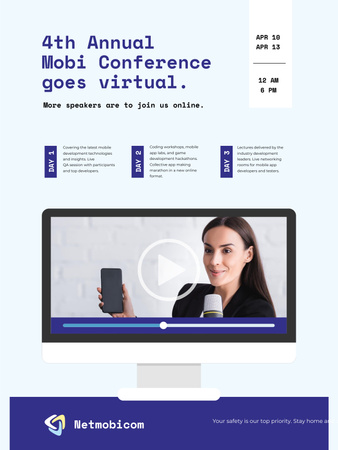 Modèle de visuel Online Conference announcement with Woman speaker - Poster US