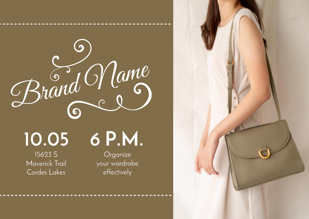 Fashion Event Announcement with Stylish Female Bag Flyer A6 Horizontal Design Template