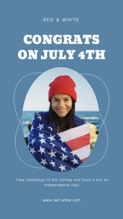 USA Independence Day Celebration with Beautiful Woman Instagram Story Design Template