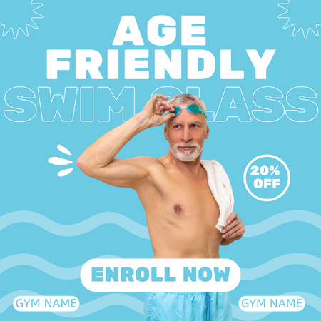 Designvorlage Swim Class In Gym For Seniors With Discount für Instagram