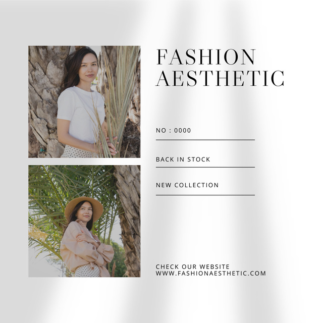 Aesthetic Fashion Collection Ad with Woman Posing in Nature Instagram Design Template