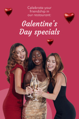 Happy Smiling Young Women Celebrating Galentine's Day