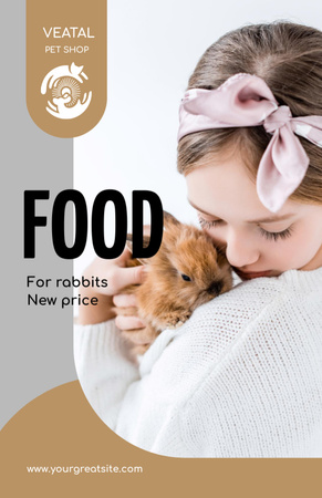 Пропозиція корму для тварин із дівчинкою, яка обіймає маленького кролика Flyer 5.5x8.5in – шаблон для дизайну