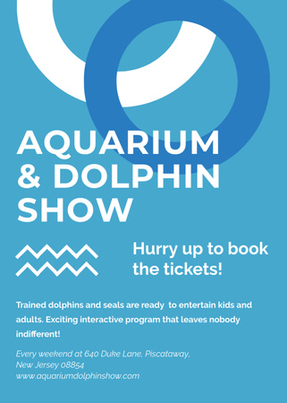 Designvorlage Ankündigung der Aquarium-Delfinshow in Blau für Flayer