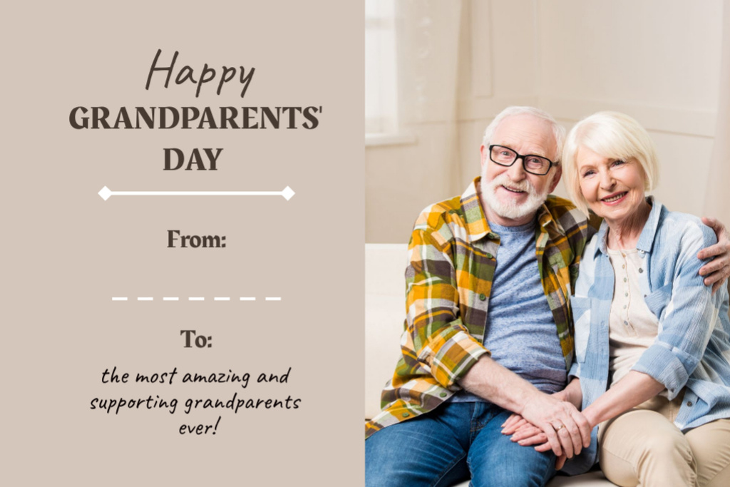 Ontwerpsjabloon van Postcard 4x6in van Grandparents' Day Greetings with Elderly Couple