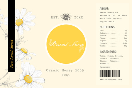 Organic Flower Honey Offer with Chamomiles Label Design Template