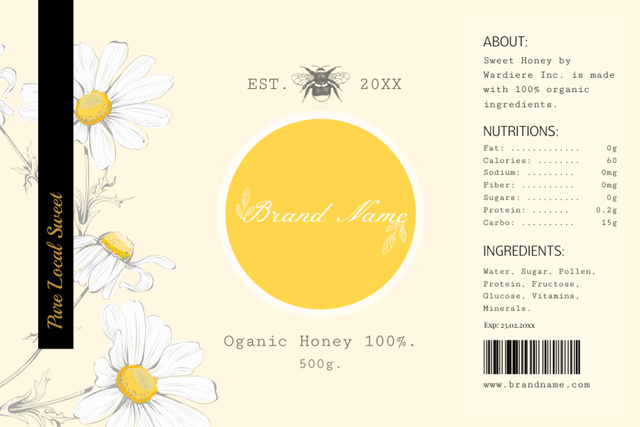 Szablon projektu Organic Flower Honey Offer with Chamomiles Label