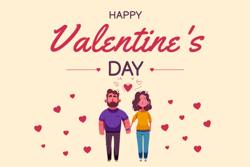 Valentine's Day Greetings With Happy Couple Postcard 4x6in Tasarım Şablonu