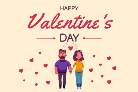 Valentine's Day Greetings With Happy Couple Postcard 4x6in Šablona návrhu