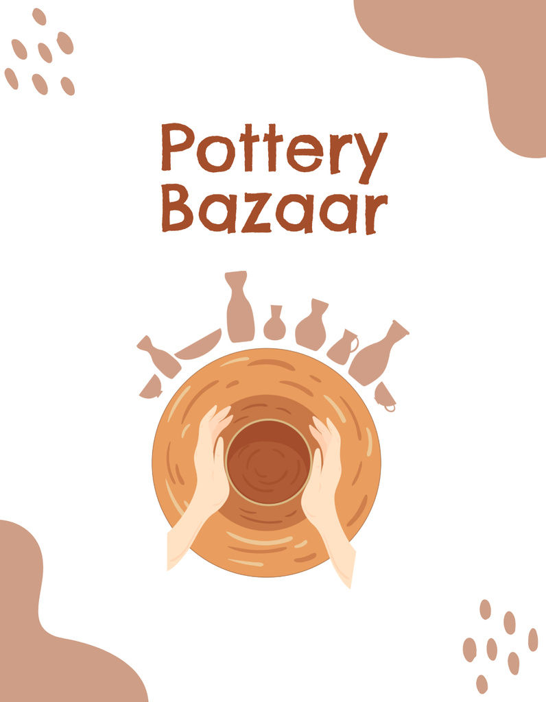 Ontwerpsjabloon van T-Shirt van Pottery Bazaar Announcement With Clay Dishware