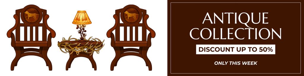 Ontwerpsjabloon van Twitter van Chic Wooden Armchairs And Table On Discounts Offer