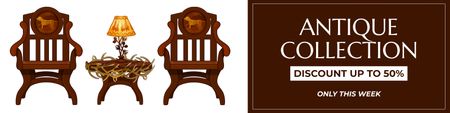 Шикарные деревянные кресла и стол со скидками Twitter – шаблон для дизайна
