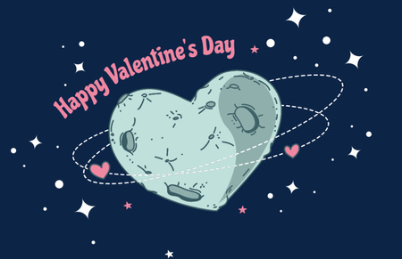 Happy Valentine's Day Greeting with Heart Shaped Planet Thank You Card 5.5x8.5in Design Template