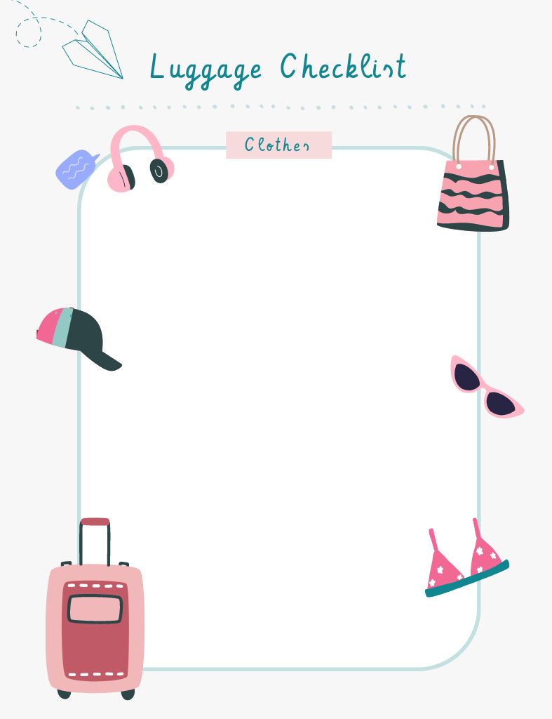 Vacation Luggage Checklist with Cute Illustration Notepad 107x139mm – шаблон для дизайну
