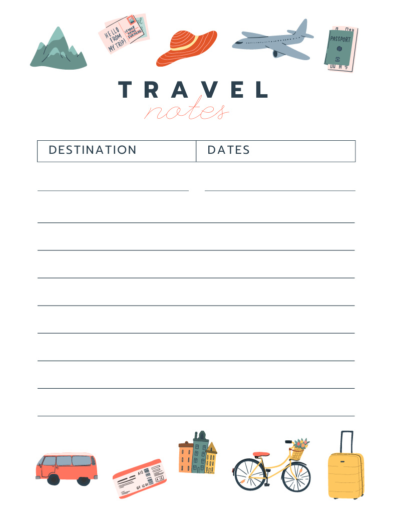 Travel Planner With Travelling Icons Notepad 107x139mm Πρότυπο σχεδίασης