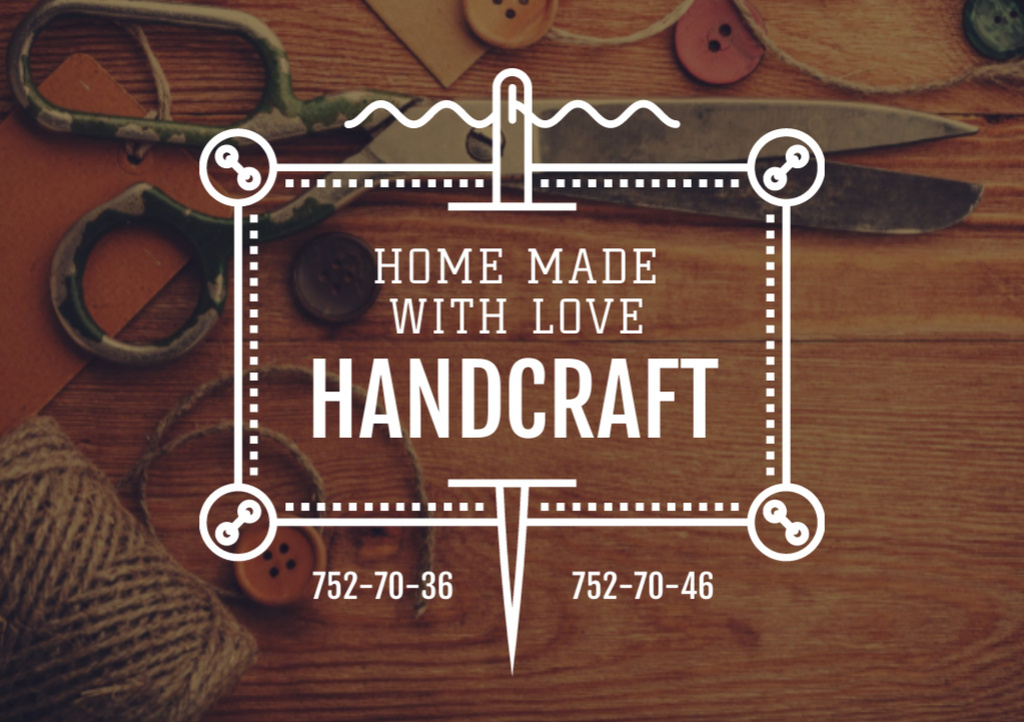 Platilla de diseño Handmade Goods Store With Scissors Postcard A5