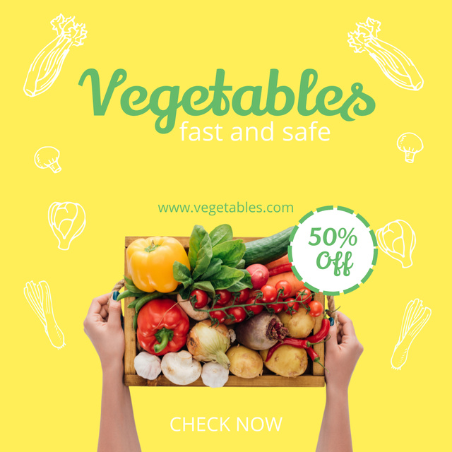 Vegetables On Yellow Background Instagram Design Template