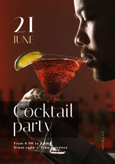 Man with Drink at Cocktail Party Flyer A5 Design Template