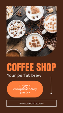 Первоклассный кофе с начинкой и бесплатной выпечкой Instagram Story – шаблон для дизайна