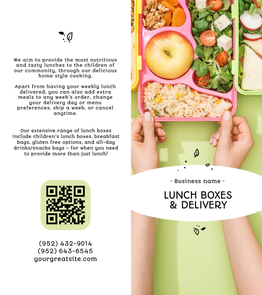 Designvorlage Varied School Food with Sandwiches And Delivery für Brochure 9x8in Bi-fold