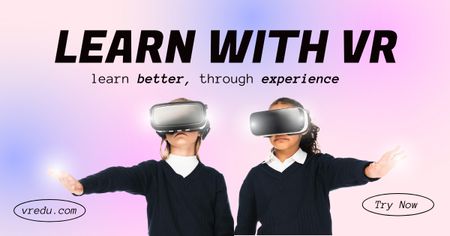 Smart Kids Using VR Glasses for Learning Facebook AD Design Template